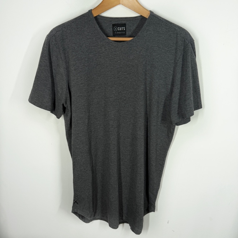 Cuts Clothing Elongated Tee Shirt Charcoal Grey Crew Neck Men's Large
